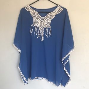 Batwing Top with Lace Trim